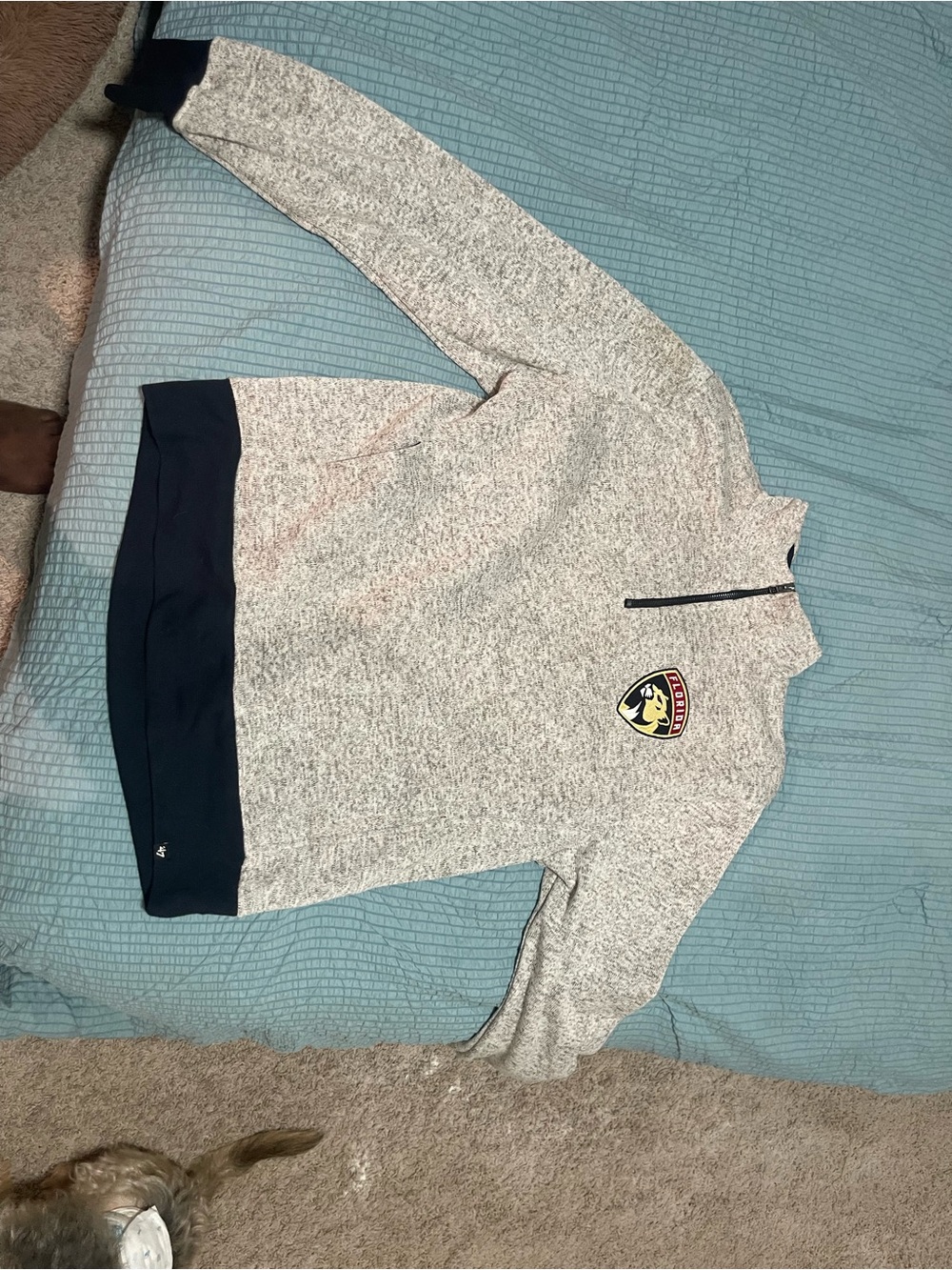 Men's Heather Gray Quarter-Zip Sweater with Navy Trim